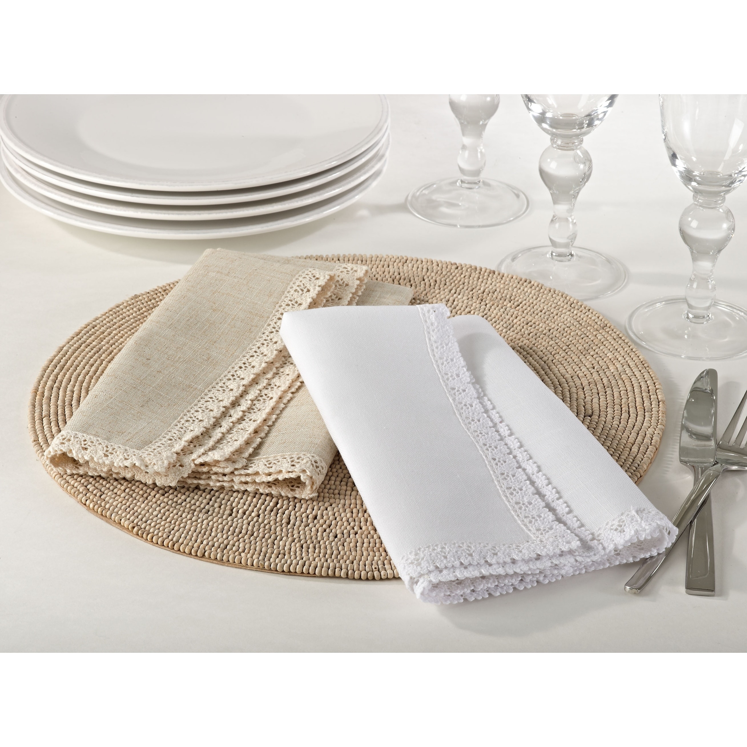 All Cotton and Linen Cloth Napkins, Dinner Napkins with Lace Trim