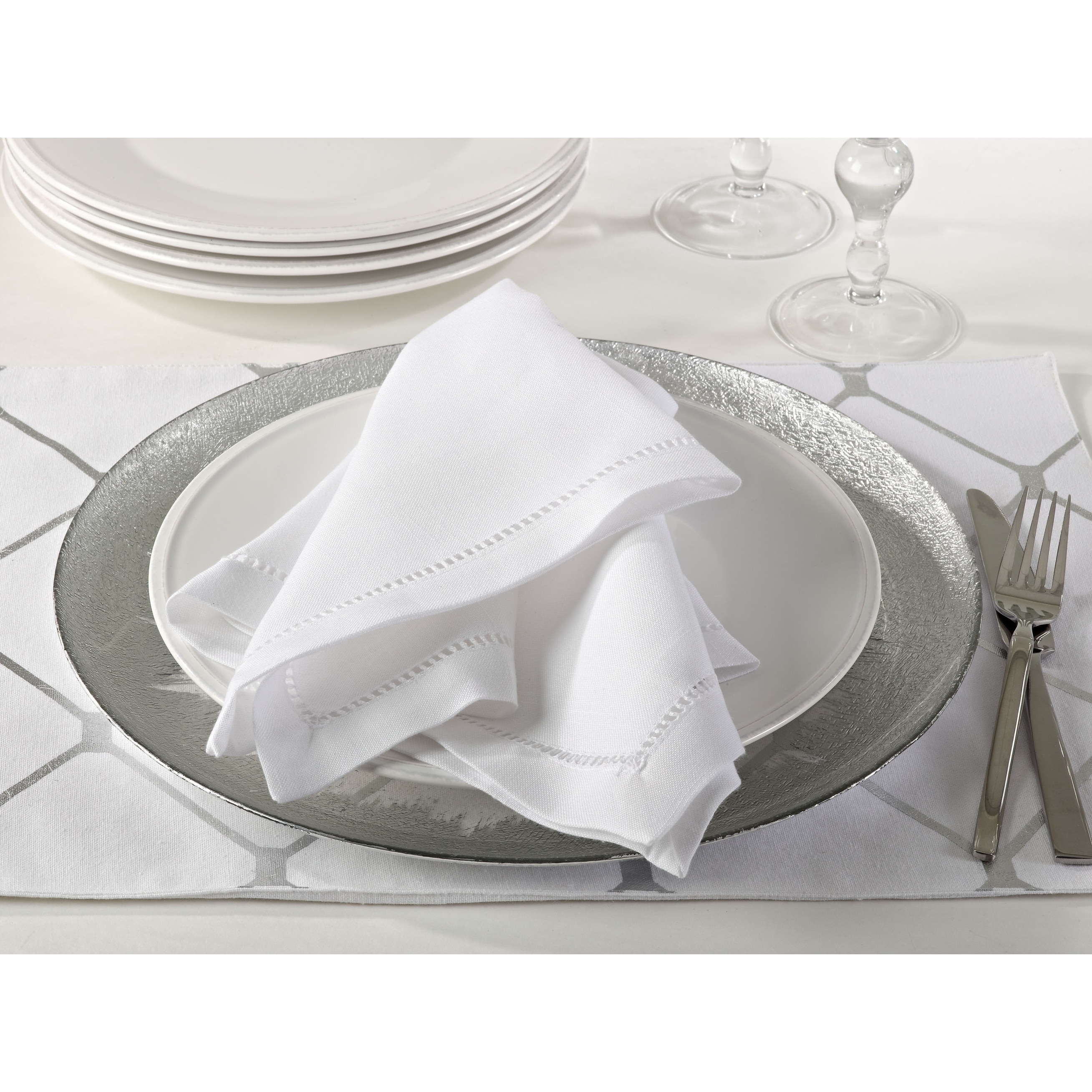Rochester Collection Hemstitched Napkin (Set of 12) White dinner napkin