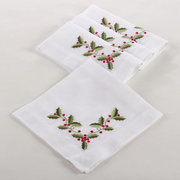 Shop Holly Embroidered Napkin (Set of 4) Free Shipping On Orders Over