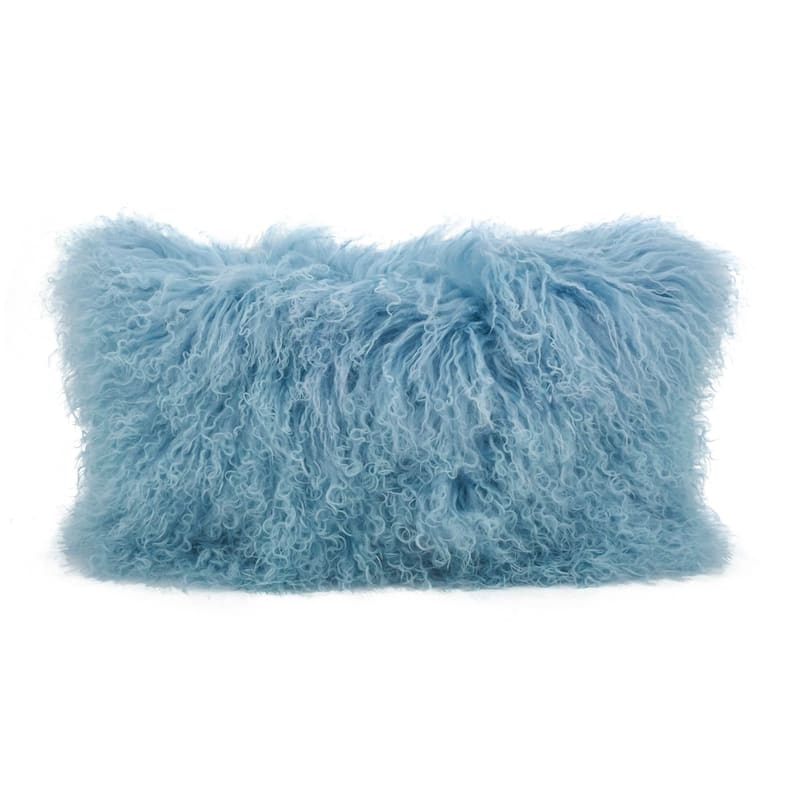 Poly-filled Mongolian Lamb Throw Pillow - 12"x20" - Ice Blue