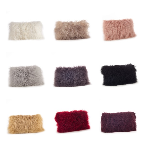 Poly Filled Wool Accent Pillow With Mongolian Lamb Fur Design