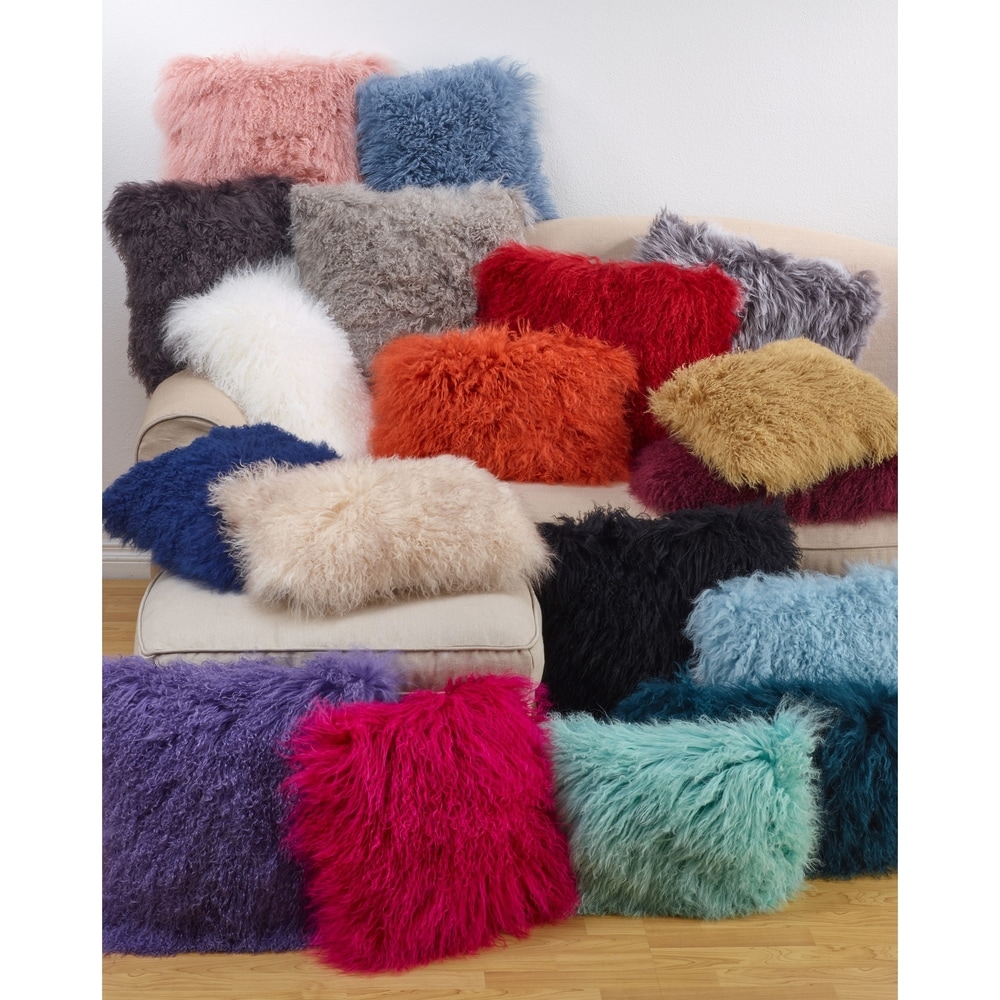 Mongolian Lamb Fur Throw Pillow - Plush Textured Throw Pillow with Polyester Filled Support for Cozy Modern Decor, Luxurious