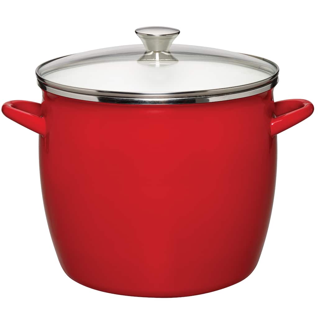 Sabatier 16QT Eos Stock Pot Red With Glass Lid
