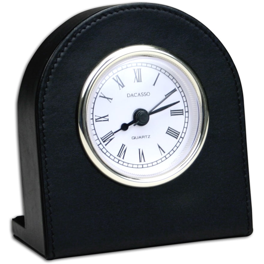 Classic Black Leather Clock With Gold Accents Black eBay
