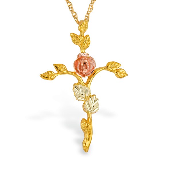 Shop Black Hills Gold Rose Cross Pendant - Free Shipping Today ...