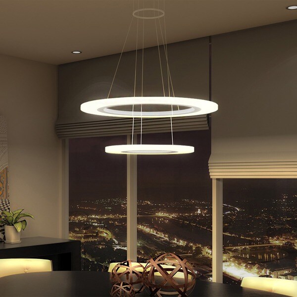 VONN Lighting Tania Duo 24inch LED Halo Twotier Chandelier in White