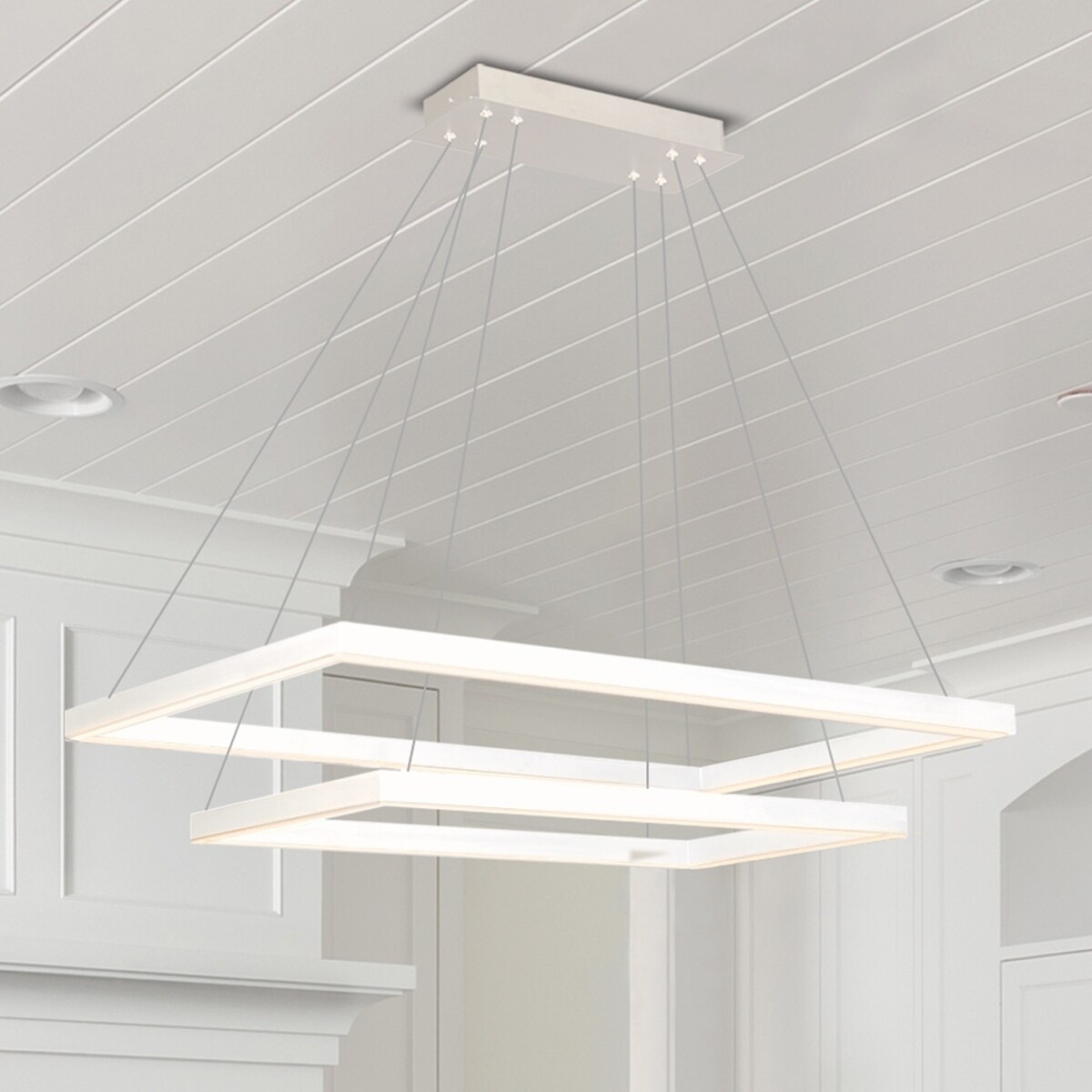 VONN Lighting VMC31710SW Atria Duo 29-inch Integrated LED Chandelier in White - N/A (Sloped Ceiling Adaptable - Nickel - Indoor - 25 to 36 Inches - 1 - Chandeliers For Bedrooms by Overstock.com