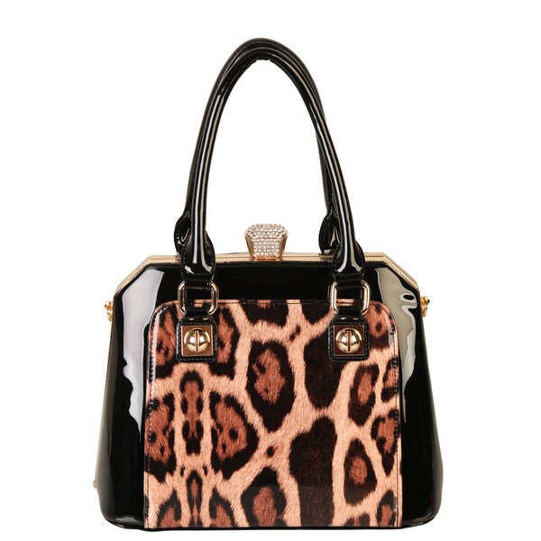 Rimen and Co. Patent Leather Animal Print Crystal Clasp Handbag ...