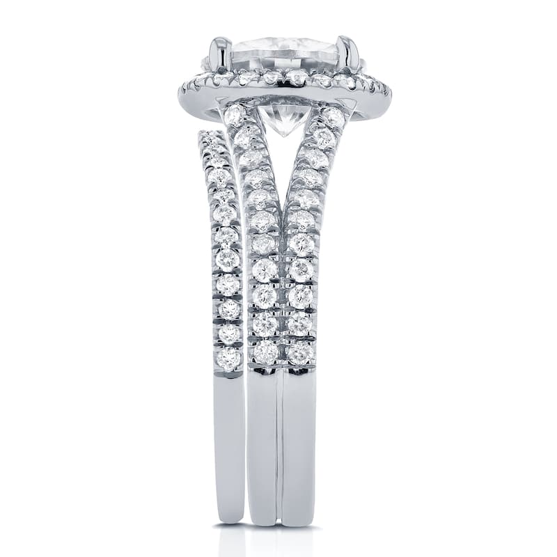 Annello by Kobelli 14k White Gold 2 1/5ct TGW Moissanite and Diamond Oval Halo Split Shank Bridal Rings Set (2pc Set)
