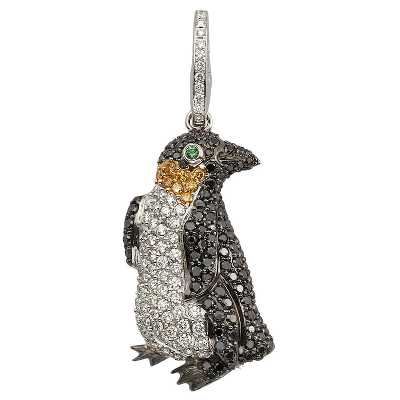 Kabella 18k White Gold 1 5/8ct TDW Black and White Diamond Penguin Necklace (G-H, SI1-SI2)