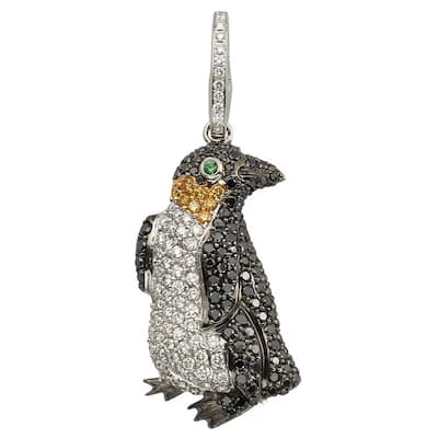 Kabella 18k White Gold 1 5/8ct TDW Black and White Diamond Penguin Necklace (G-H, SI1-SI2)