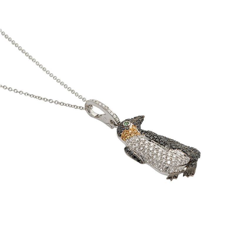 Kabella 18k White Gold 1 5/8ct TDW Black and White Diamond Penguin Necklace (G-H, SI1-SI2)