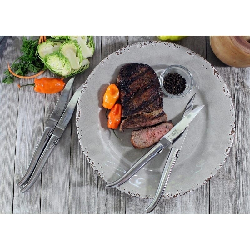 French Home Set of 4 Laguiole Connoisseur Stainless Steel Steak Knives - Silver