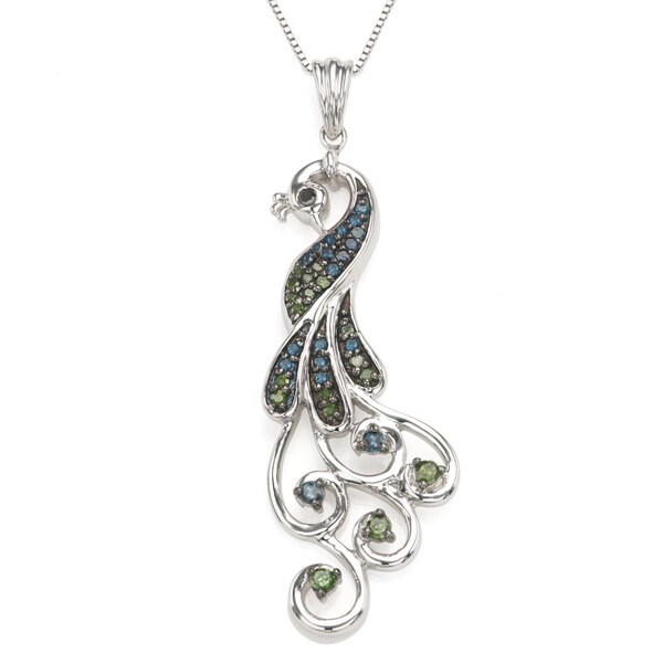 Shop Sterling Silver 0.33 CTTW Blue and Green Diamond Peacock Necklace ...