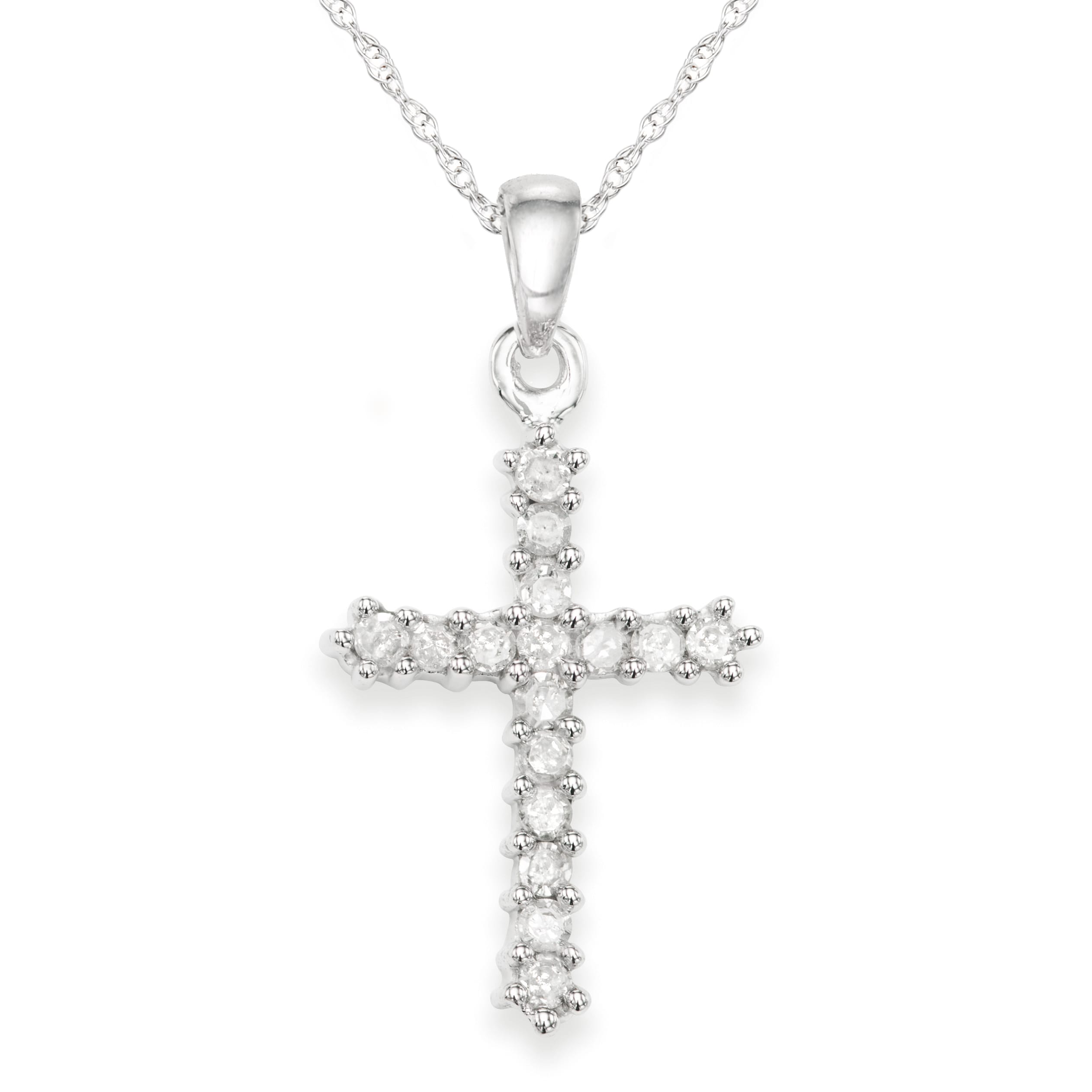Shop 10K White Gold 1/4 Cttw Diamond Cross Necklace Free Shipping