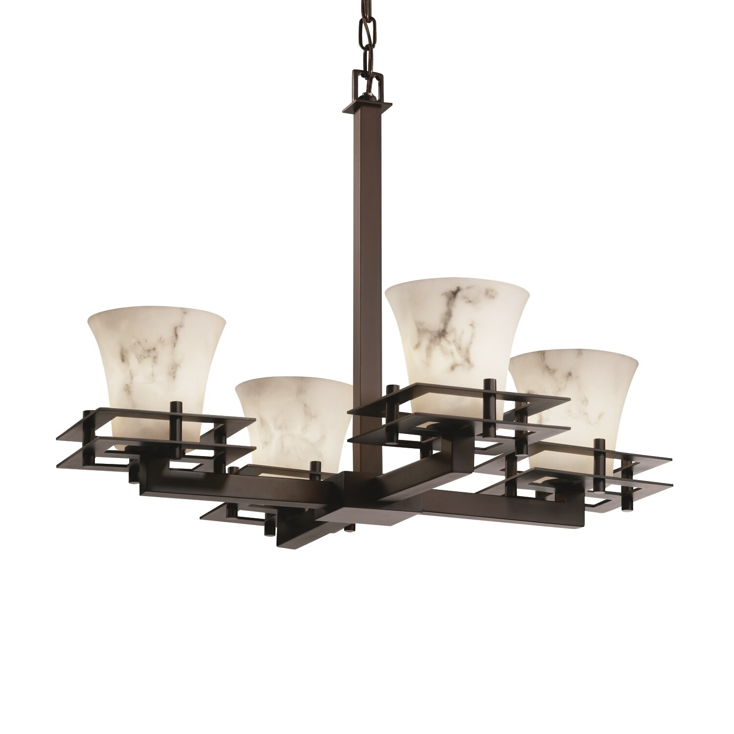 Justice Design Group LumenAria Metropolis 4-light Dark Bronze Chandelier, Faux Alabaster Round Flared Shade (Dark Bronze, Faux Alabaster) - Chandeliers For Bedrooms by Overstock.com