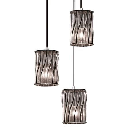 Justice Design Wire Glass Polished Chrome Cluster Pendant, Cylinder Swirl Clear Bubbles