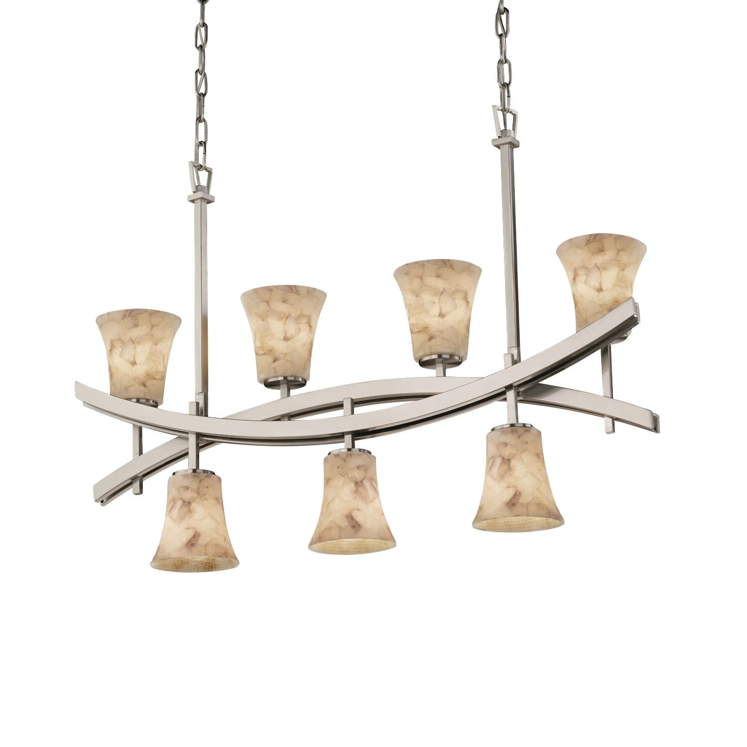 Justice Design Group Alabaster Rocks Archway 7-light Brushed Nickel Chandelier, Round Flared Shade (Brushed Nickel, Alabaster Rocks) - Chandeliers For Bedrooms by Overstock.com