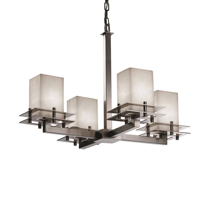 Justice Design Clouds Metropolis 4-light Brushed Nickel Chandelier, Clouds Square - Flat Rim Shade