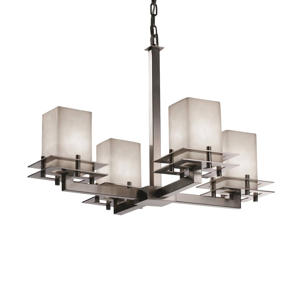Justice Design Clouds Metropolis 4-light Brushed Nickel Chandelier, Clouds Square - Flat Rim Shade
