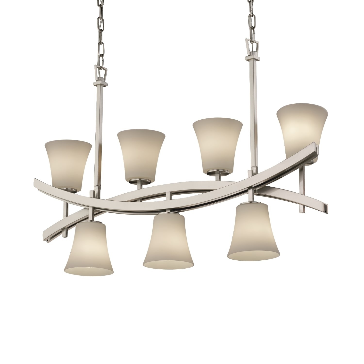 Justice Design Group Fusion Archway 7-light Brushed Nickel Chandelier, Opal Round Flared Shade (Brushed Nickel, Opal) - Chandeliers For Bedrooms by Overstock.com