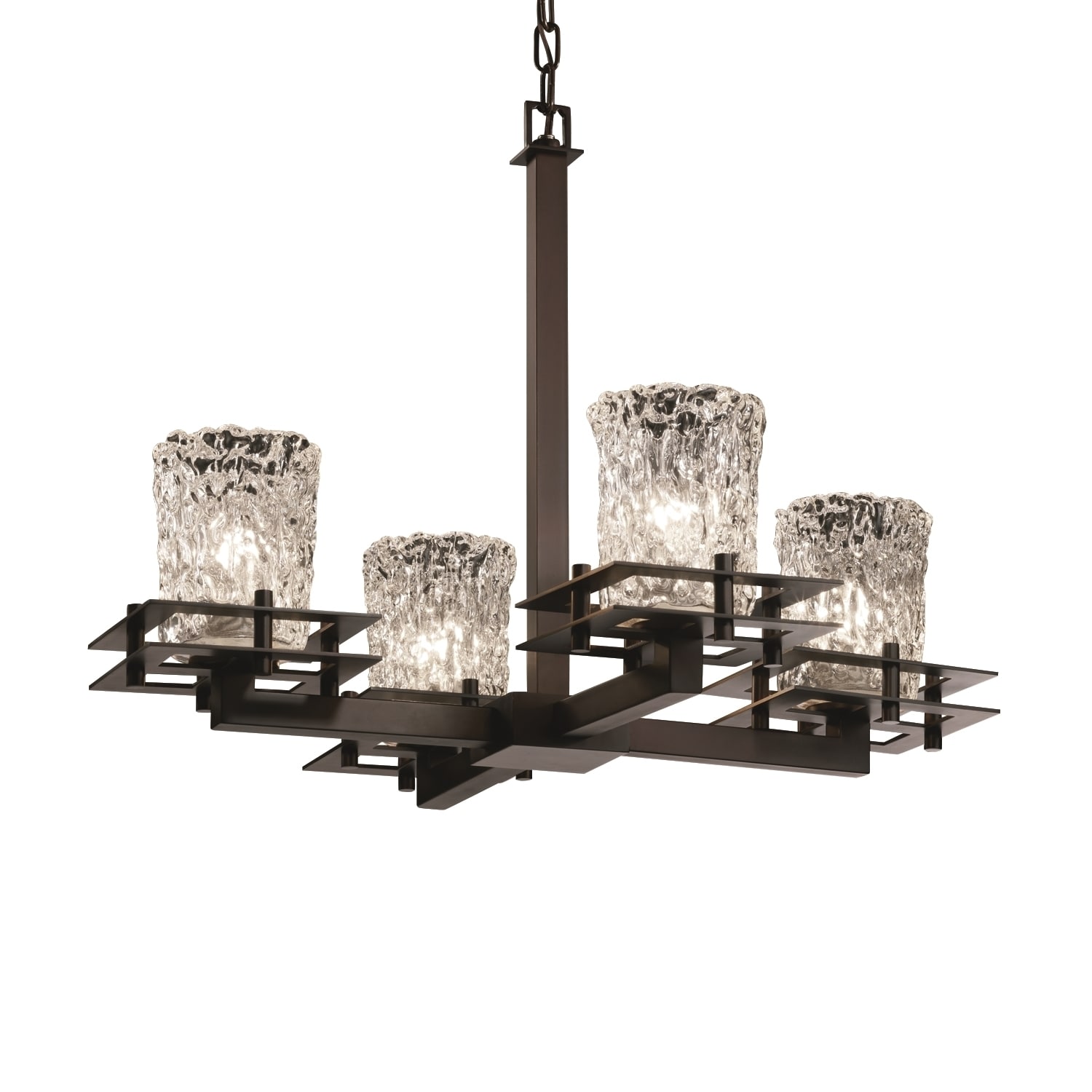 Justice Design Group Veneto Luce Metropolis 4-light Dark Bronze Chandelier, Clear Textured Cylinder - Rippled Rim Shade (Dark Bronze, Clear Textured) - Chandeliers For Bedrooms by Overstock.com