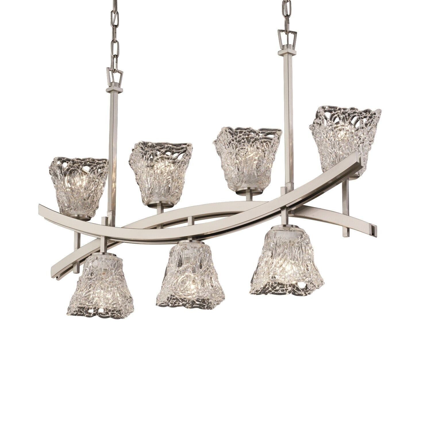 Justice Design Group Veneto Luce Archway 7-light Brushed Nickel Chandelier, Lace Square Flared Shade (Brushed Nickel, Lace) - Chandeliers For Bedrooms by Overstock.com
