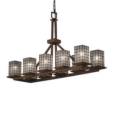 Justice Design Wire Glass Montana 10-light Brushed Nickel Chandelier, Grid with Clear Bubbles Square - Flat Rim Shade