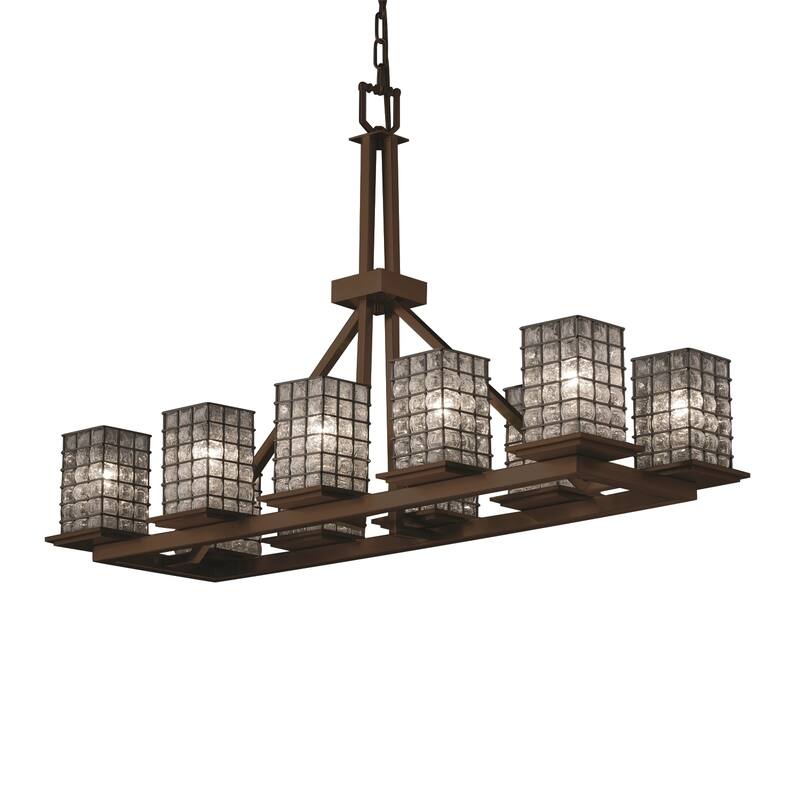 Justice Design Wire Glass Montana 10-light Brushed Nickel Chandelier, Grid with Clear Bubbles Square - Flat Rim Shade