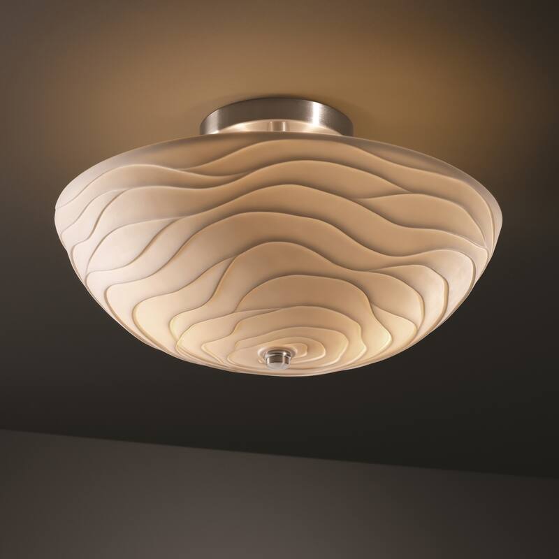 Copper Grove Oedenrode 2-light Brushed Nickel Semi-flush Round Bowl with Wavey Shade