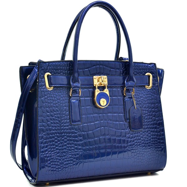 Shop Dasein Patent Croco Embossed Faux Leather Belted Medium Tote Bag - Free Shipping On Orders ...