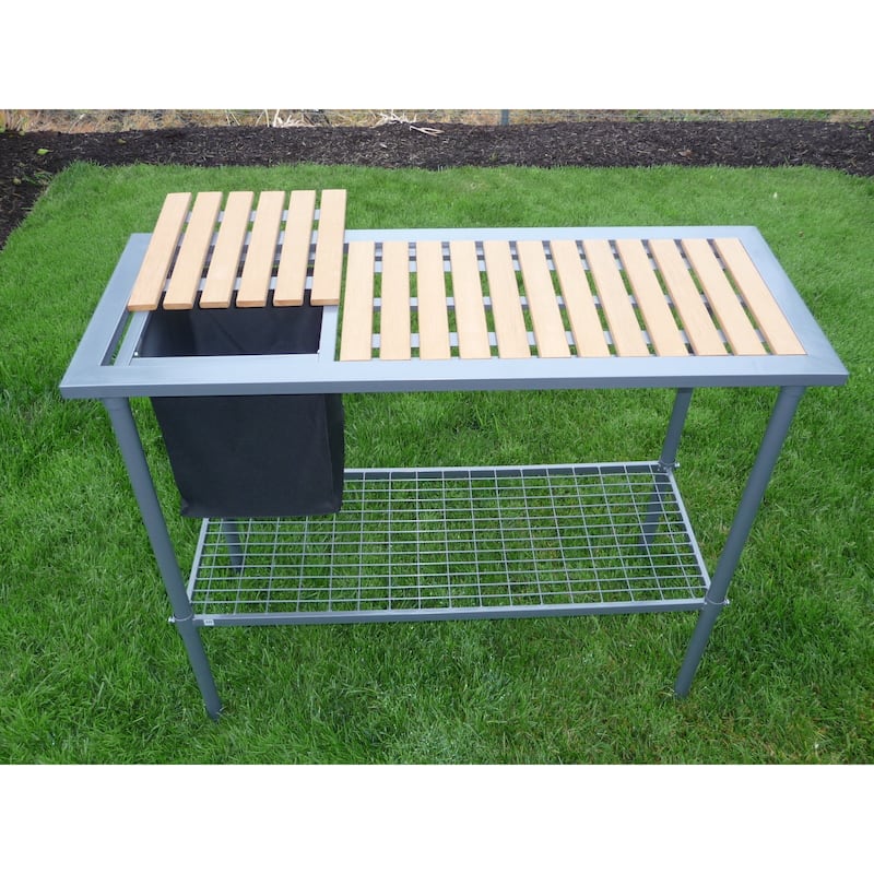Steel Garden Utility Bench with Wooden Top