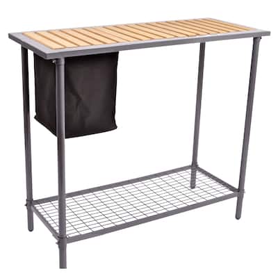 Steel Garden Utility Bench with Wooden Top