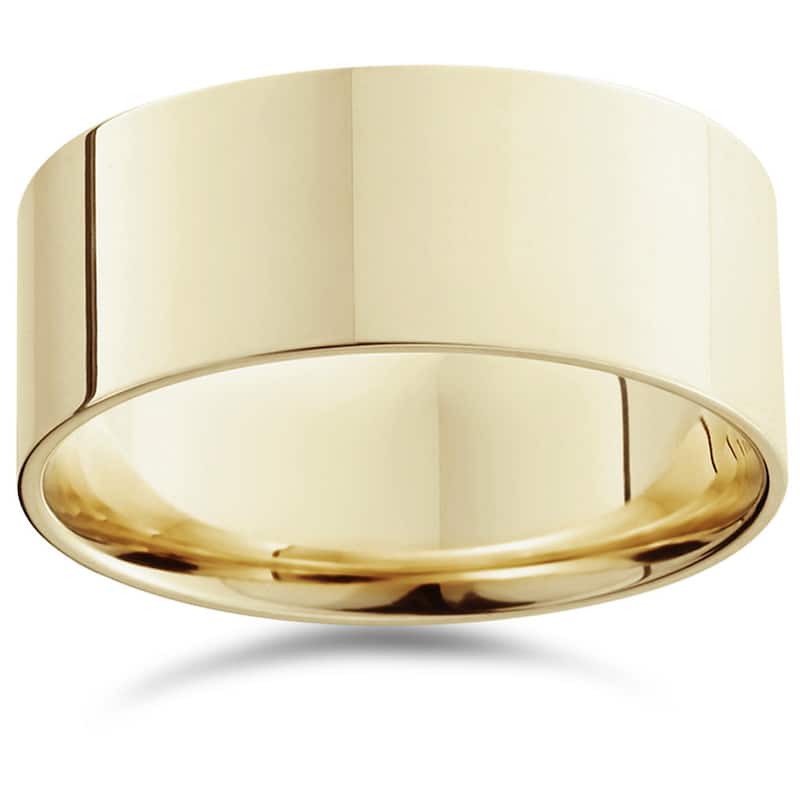 14k White Yellow and Rose Gold 9mm Plain Flat Wedding Band - 6 - Yellow