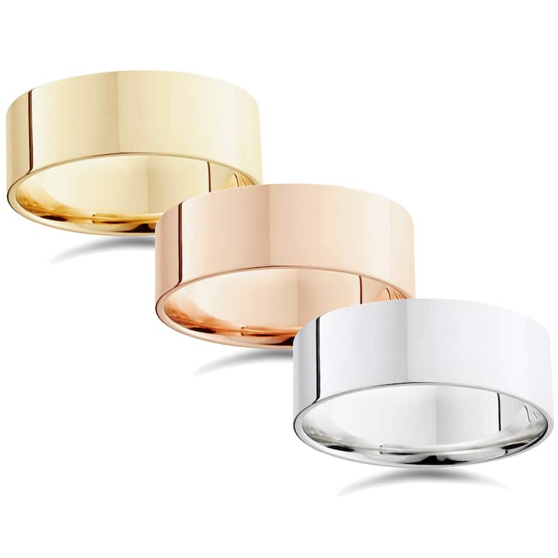 14k White Yellow and Rose Gold 8mm Plain Flat Wedding Band - 5 - Yellow