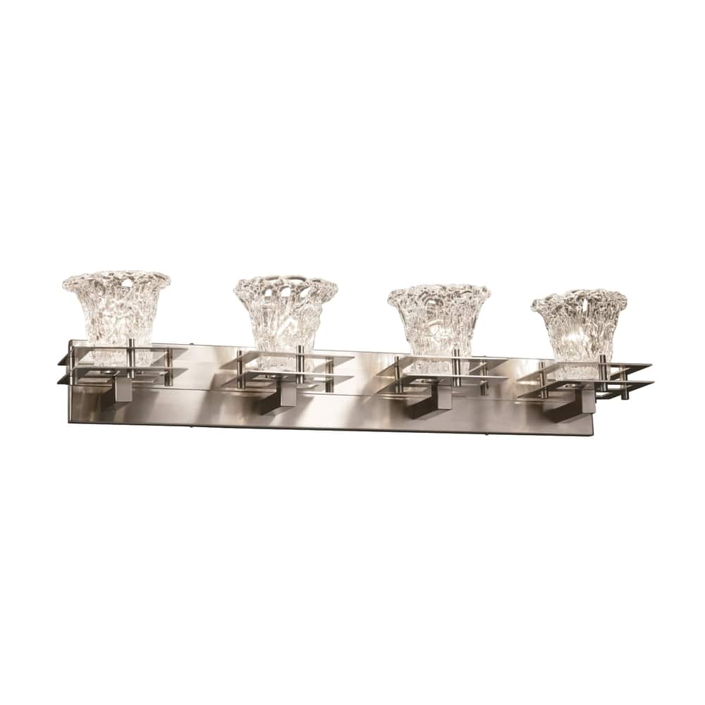 Justice Design Veneto Luce Metropolis 4-light Brushed Nickel Bath Bar, Lace Round Flared Shade
