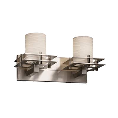 Justice Design Limoges Metropolis 2-light Brushed Nickel Bath Bar, Waves Cylinder - Flat Rim Shade