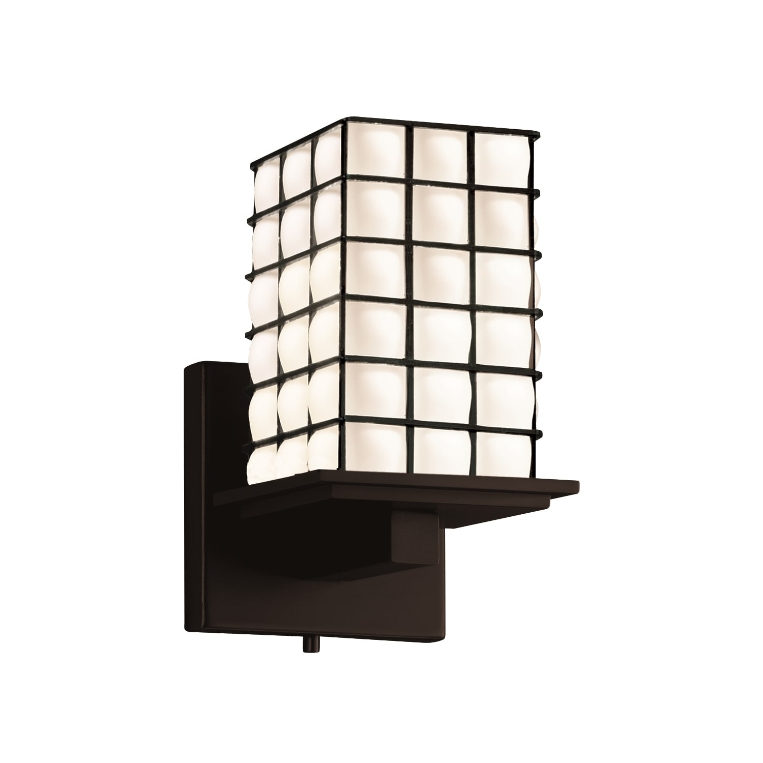 Justice Design Wire Glass Montana 1-light Matte Black Wall Sconce, Grid with Opal Square - Flat Rim Shade