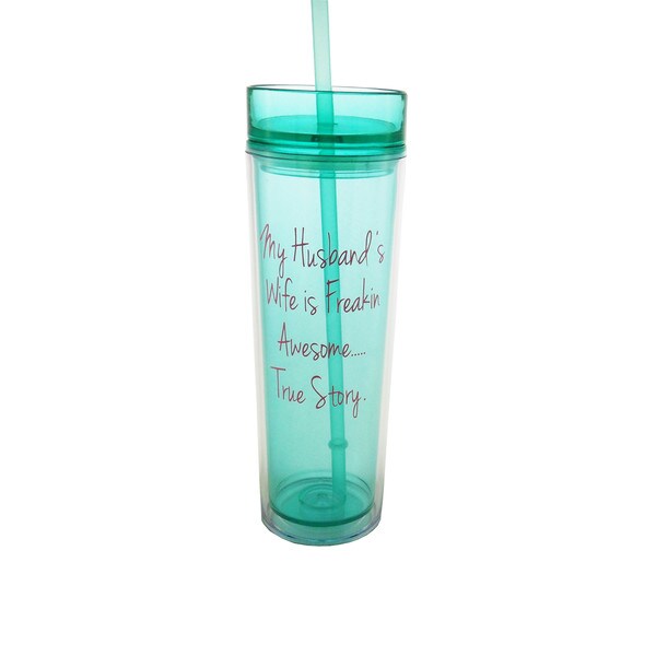 Shop Mint Green and Pink Awesome Wife Hot/Cold Drink Tumbler with Straw