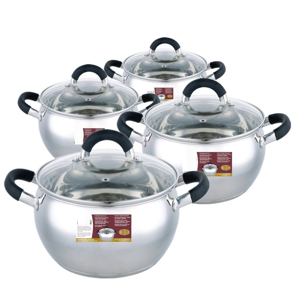 8-piece Stainless Steel Sauce Pot Set with Silicone Handles