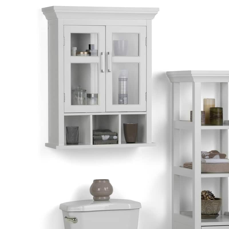 WYNDENHALL Hayes 30 inch H x 23.6 inch W Two Door Wall Bath Cabinet with Cubbies - MDF/Glass - Pure White