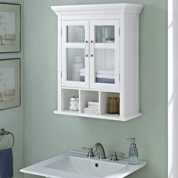 WYNDENHALL Hayes Two Door Bathroom Wall Cabinet with Cubbies in White ...