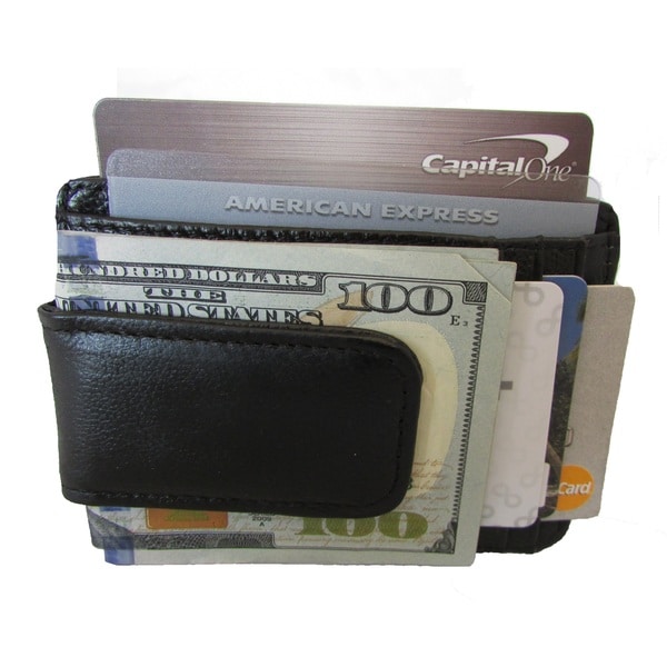 Shop Continental Leather Black Leather Executive Money Clip Front Pocket Bifold Wallet with ...