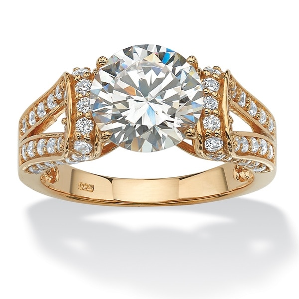 Shop 18k Yellow Gold over Sterling Silver 3 3/4ct Round Cubic Zirconia ...