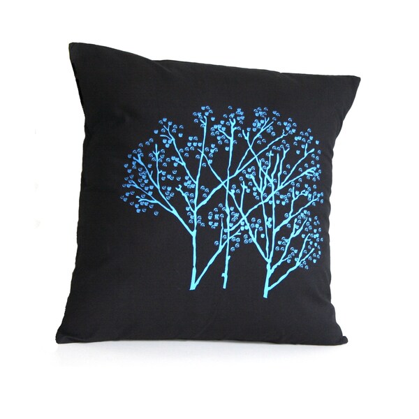 Handmade Forest Frost on Charcoal Pillow (India)