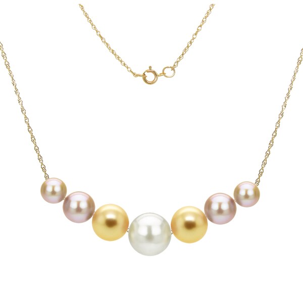 DaVonna 14k Yellow Gold Multi color Freshwater Pearl Chain Necklace (6