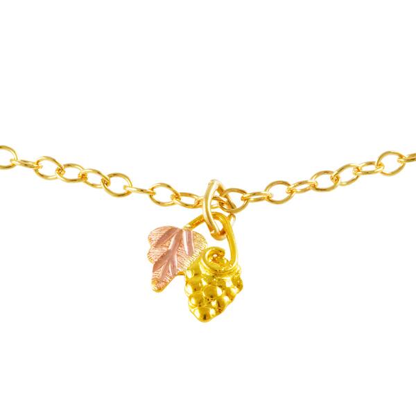 Dakota Black Hills Gold 5 Leaves & Grapes Cross Pendant w/ 18" Chain KP 158 