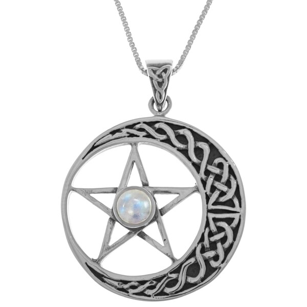 Shop Sterling Silver Rainbow Moonstone Celtic Moon and Star Pentacle 18 ...