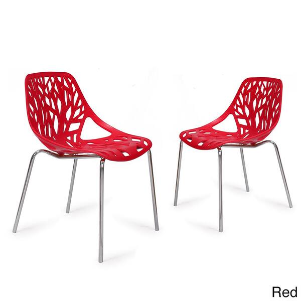 Shop Adeco Cut Out Tree Design Plastic Dining Chairs With Chrome Legs Set Of Two Overstock 10701240