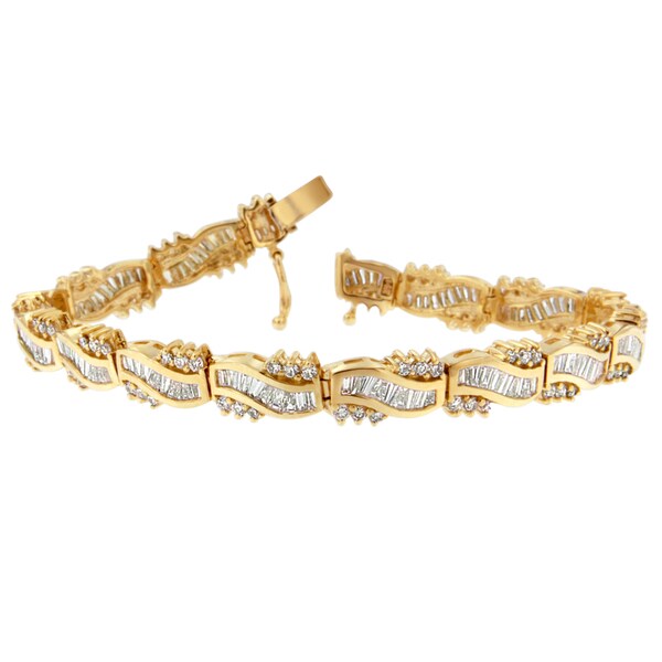 14k Yellow Gold 5 3 4ct Tdw Round And Baguette Diamond Wave 14k Yellow Gold 5 3 4ct Tdw Round And Baguette Diamond Wave Bracelet